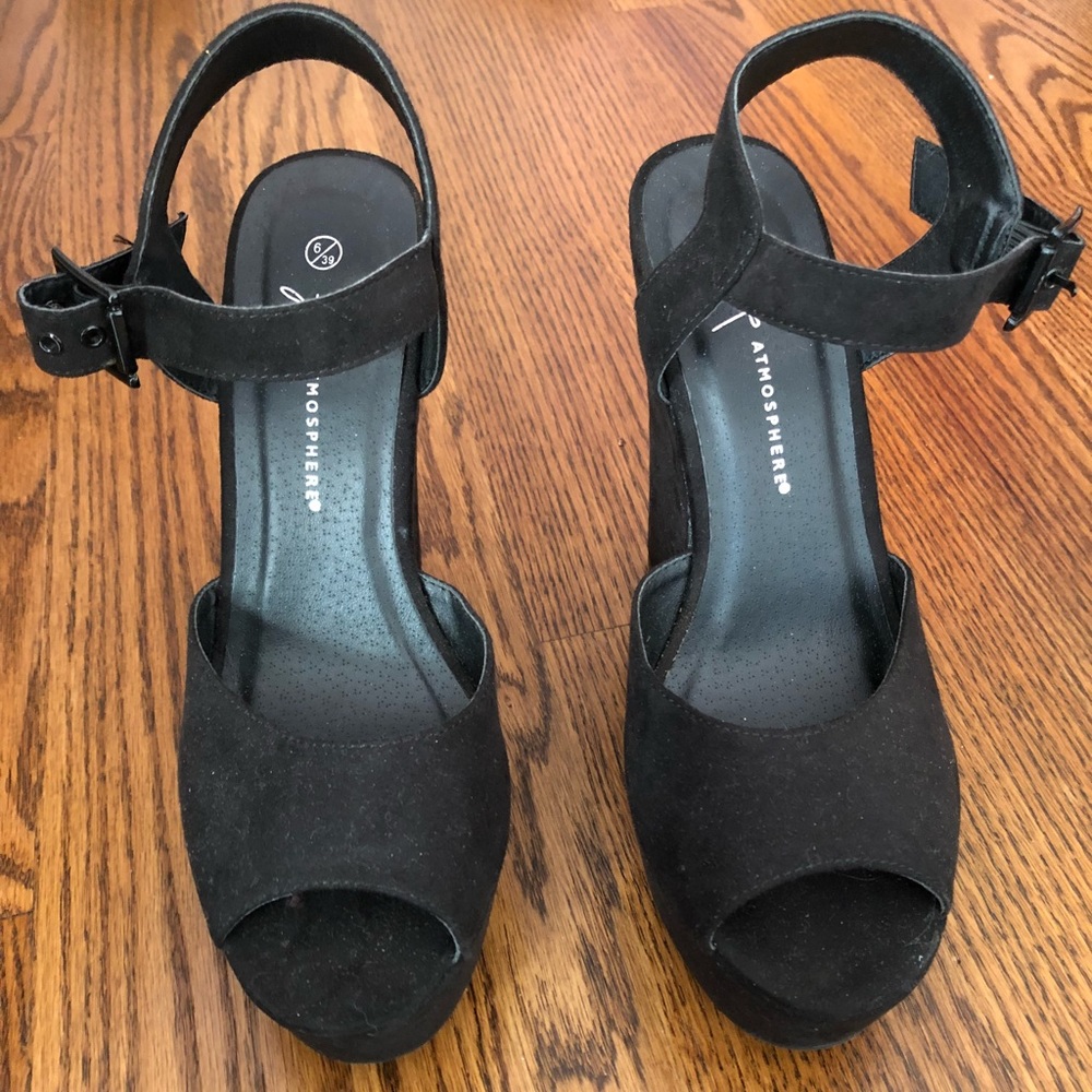 Black suede wedges